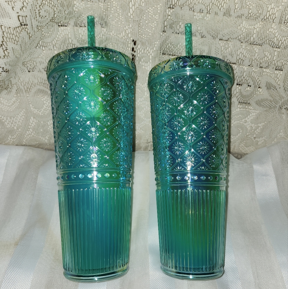 Mainstays Teal Tumbler Set with Straws